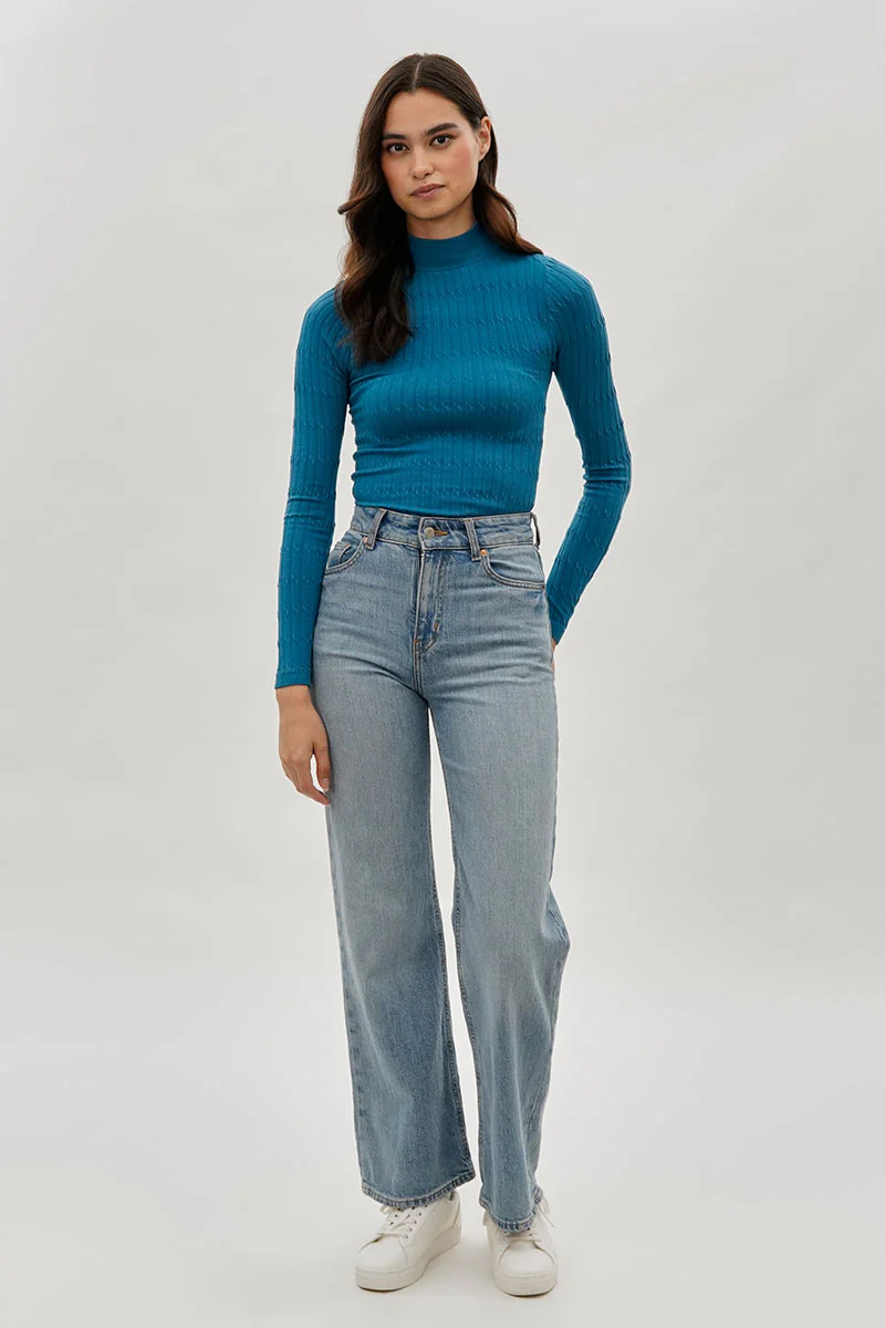 International INC Company Ribbed Mock Neck Long Sleeve Top - Blue - Image 5