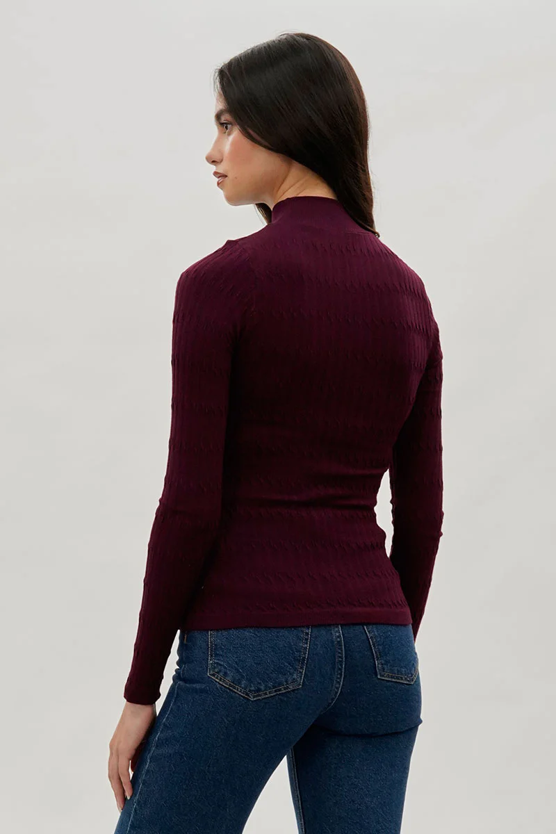 International INC Company Ribbed Mock Neck Long Sleeve Top - Burgundy - Image 3