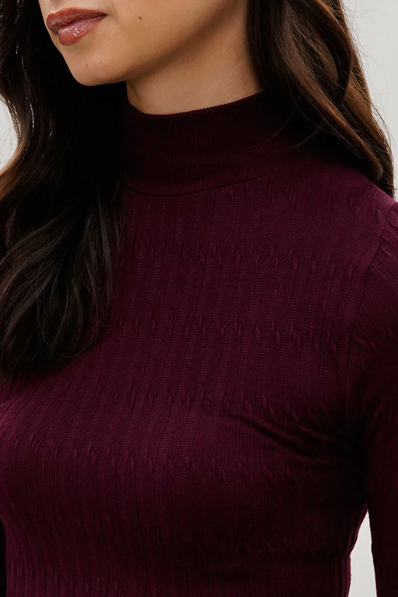 International INC Company Ribbed Mock Neck Long Sleeve Top - Burgundy - Image 4