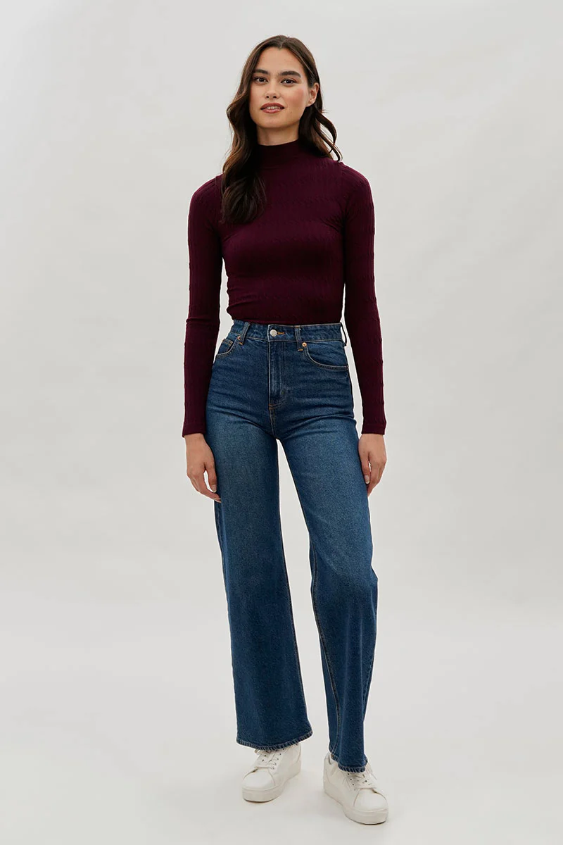 International INC Company Ribbed Mock Neck Long Sleeve Top - Burgundy - Image 5