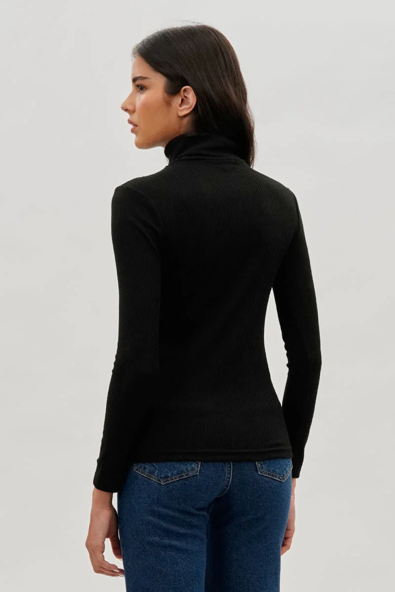 Magazine Ribbed Turtleneck Pullover Sweater - Black - Image 3