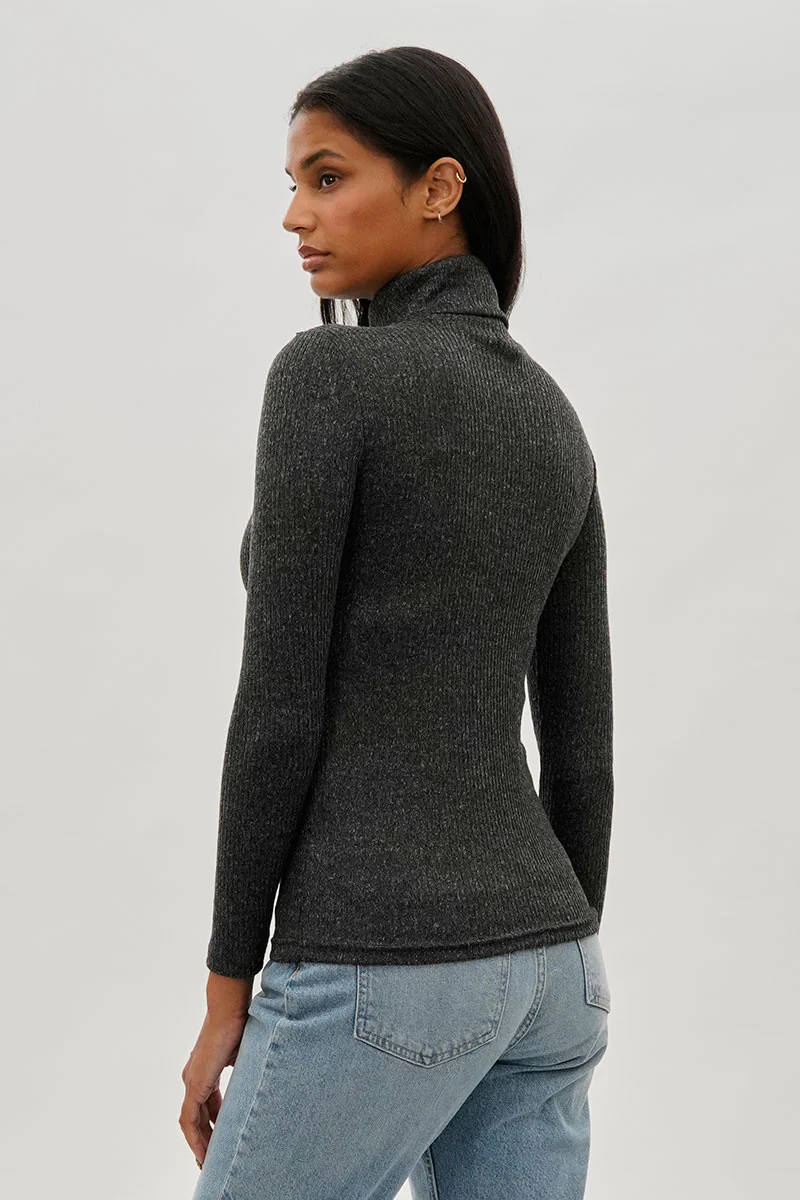 Magazine Ribbed Turtleneck Pullover Sweater - Black - Image 3