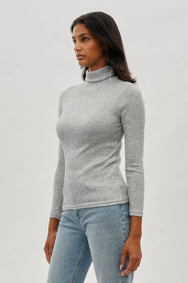 Magazine Ribbed Turtleneck Pullover Sweater - Grey - Image 2
