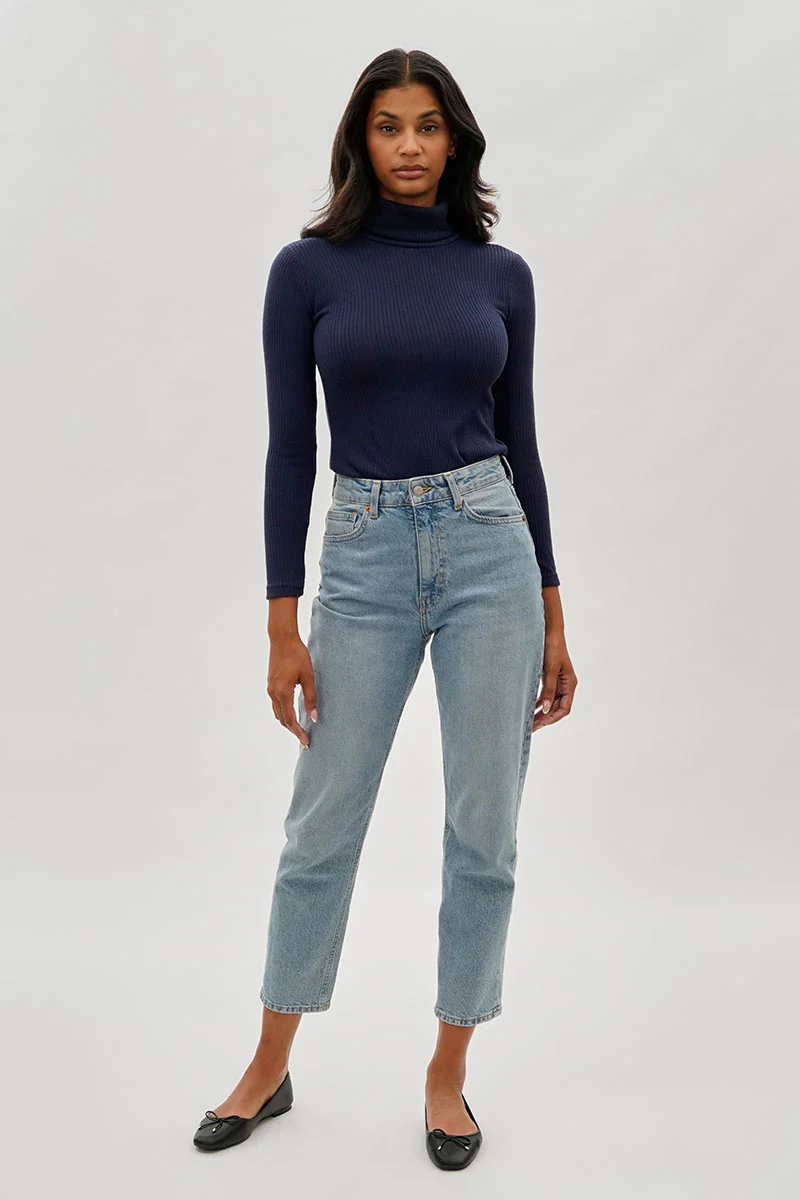 Magazine Ribbed Turtleneck Pullover Sweater - Navy - Image 5