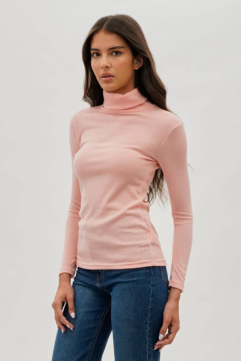 Magazine Ribbed Turtleneck Pullover Sweater - Pink - Image 2