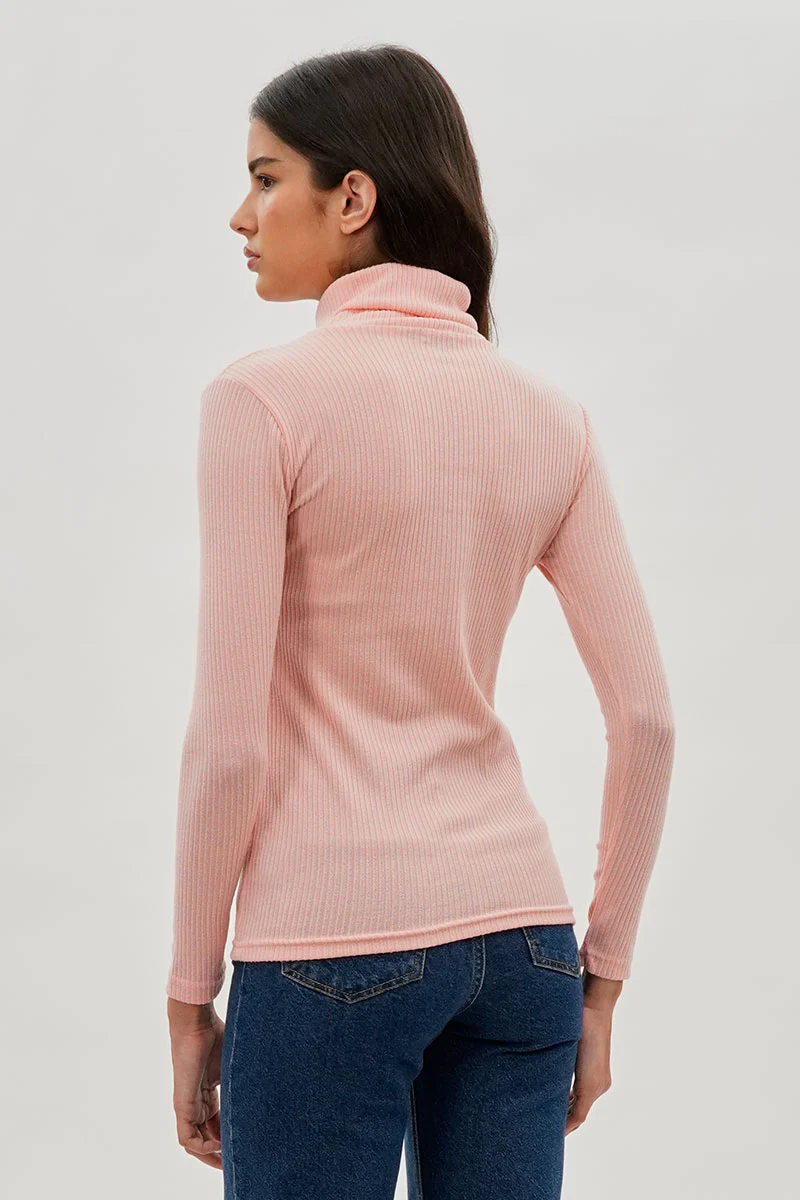 Magazine Ribbed Turtleneck Pullover Sweater - Pink - Image 3