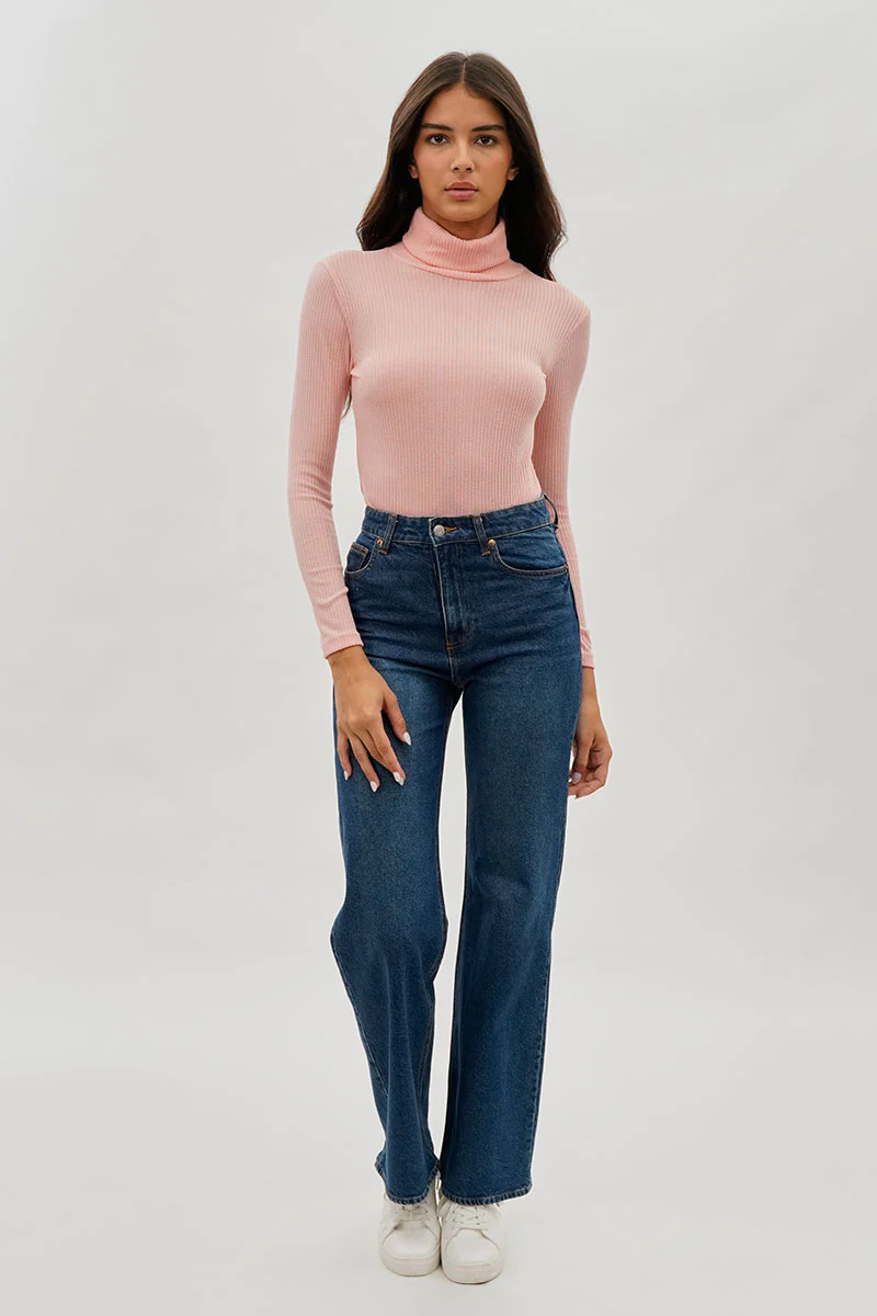 Magazine Ribbed Turtleneck Pullover Sweater - Pink - Image 5