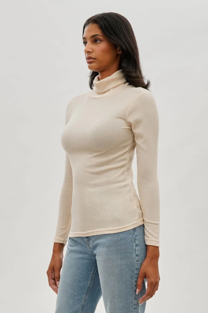 Magazine Ribbed Turtleneck Pullover Sweater - Cream - Image 2