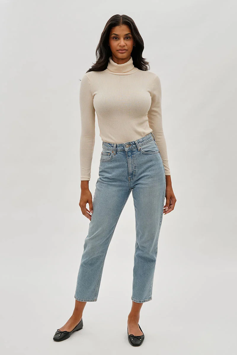 Magazine Ribbed Turtleneck Pullover Sweater - Cream - Image 5