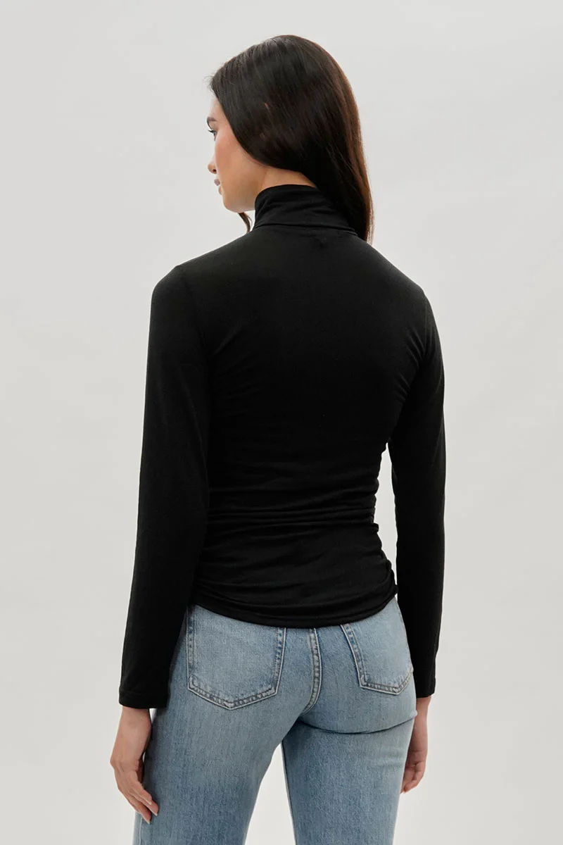 Magazine Cinched Side Turtleneck Long Sleeve Top - Black - Image 3