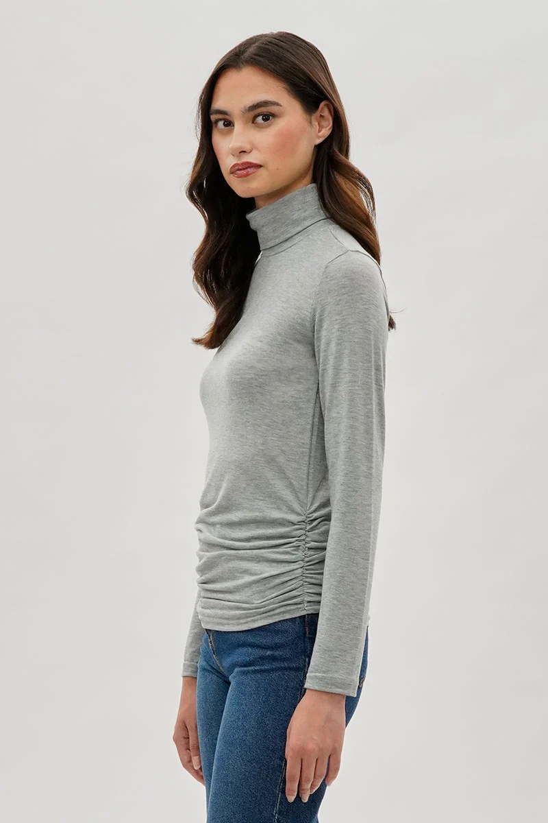 Magazine Cinched Side Turtleneck Long Sleeve Top - Grey - Image 2