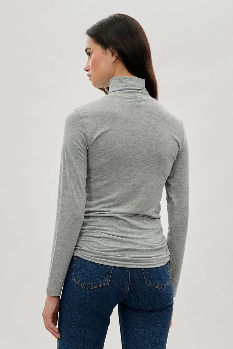 Magazine Cinched Side Turtleneck Long Sleeve Top - Grey - Image 3