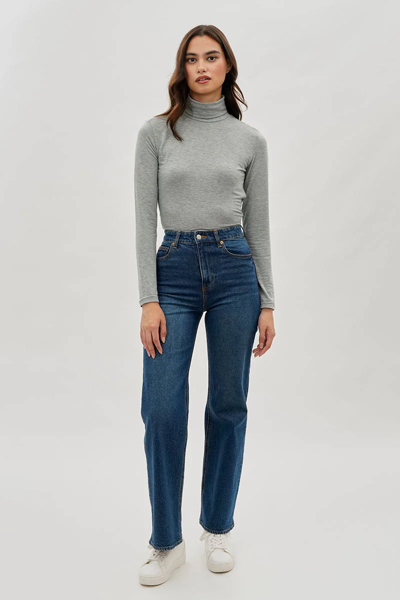 Magazine Cinched Side Turtleneck Long Sleeve Top - Grey - Image 5