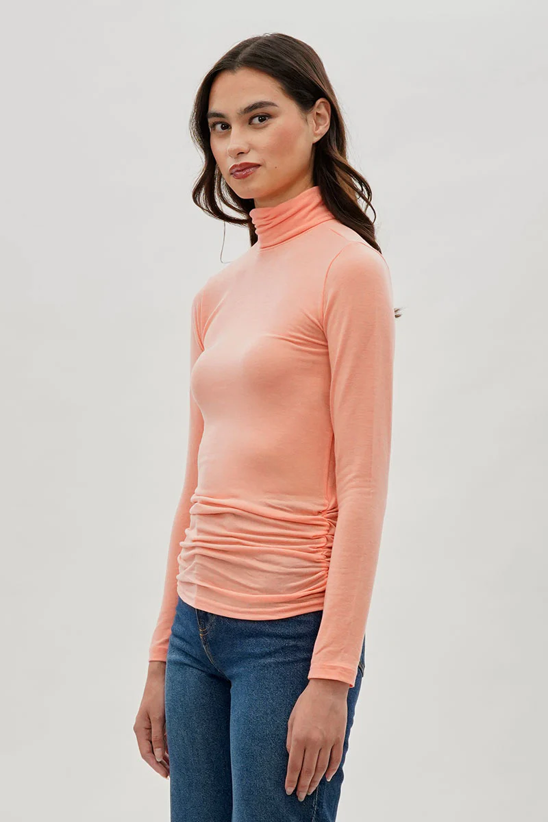 Magazine Cinched Side Turtleneck Long Sleeve Top - Pink - Image 2