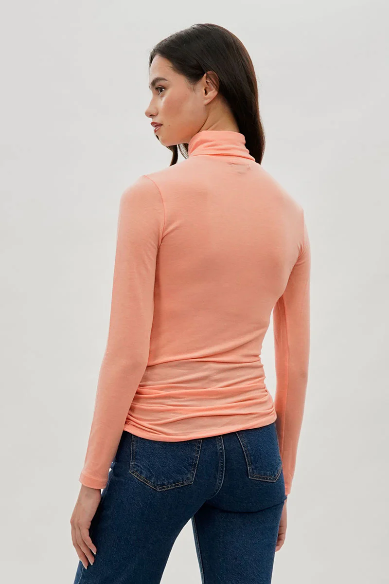 Magazine Cinched Side Turtleneck Long Sleeve Top - Pink - Image 3