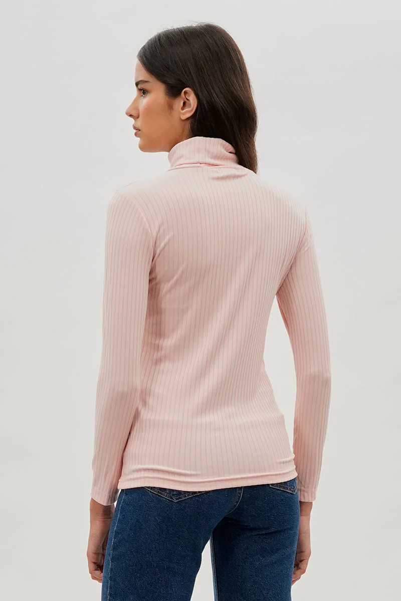 Majora Long Sleeve Turtleneck Pullover Sweater - Blush - Image 3