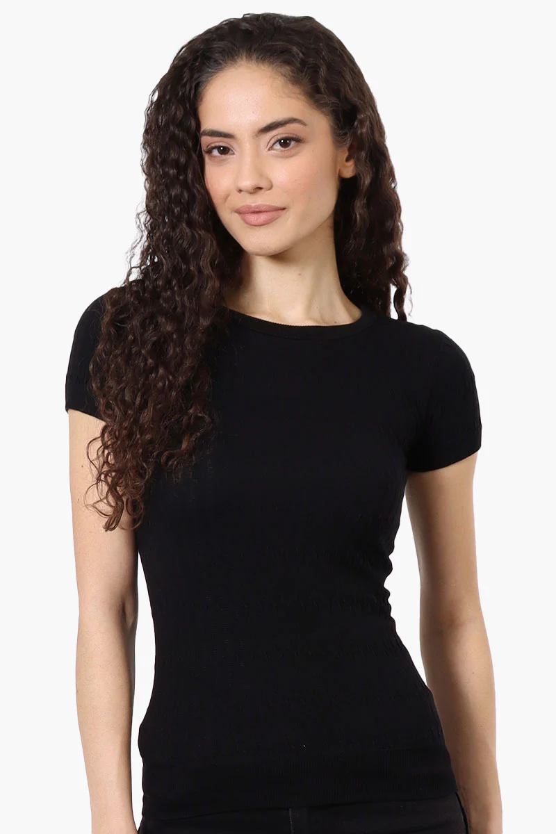 Magazine Ribbed Crew Neck Tee - Black