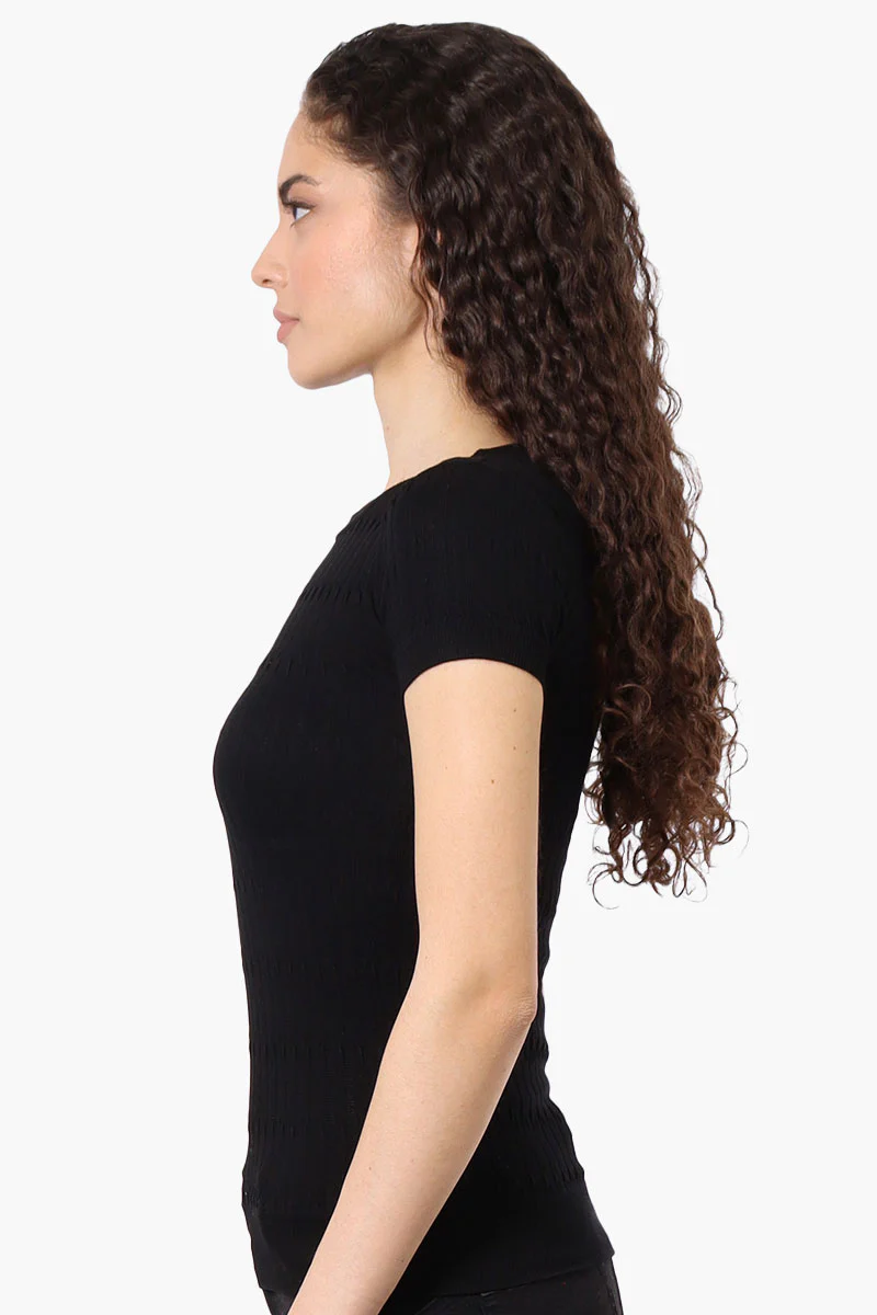 Magazine Ribbed Crew Neck Tee - Black - Image 2