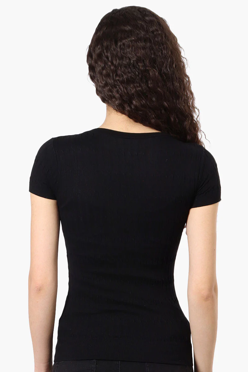 Magazine Ribbed Crew Neck Tee - Black - Image 3