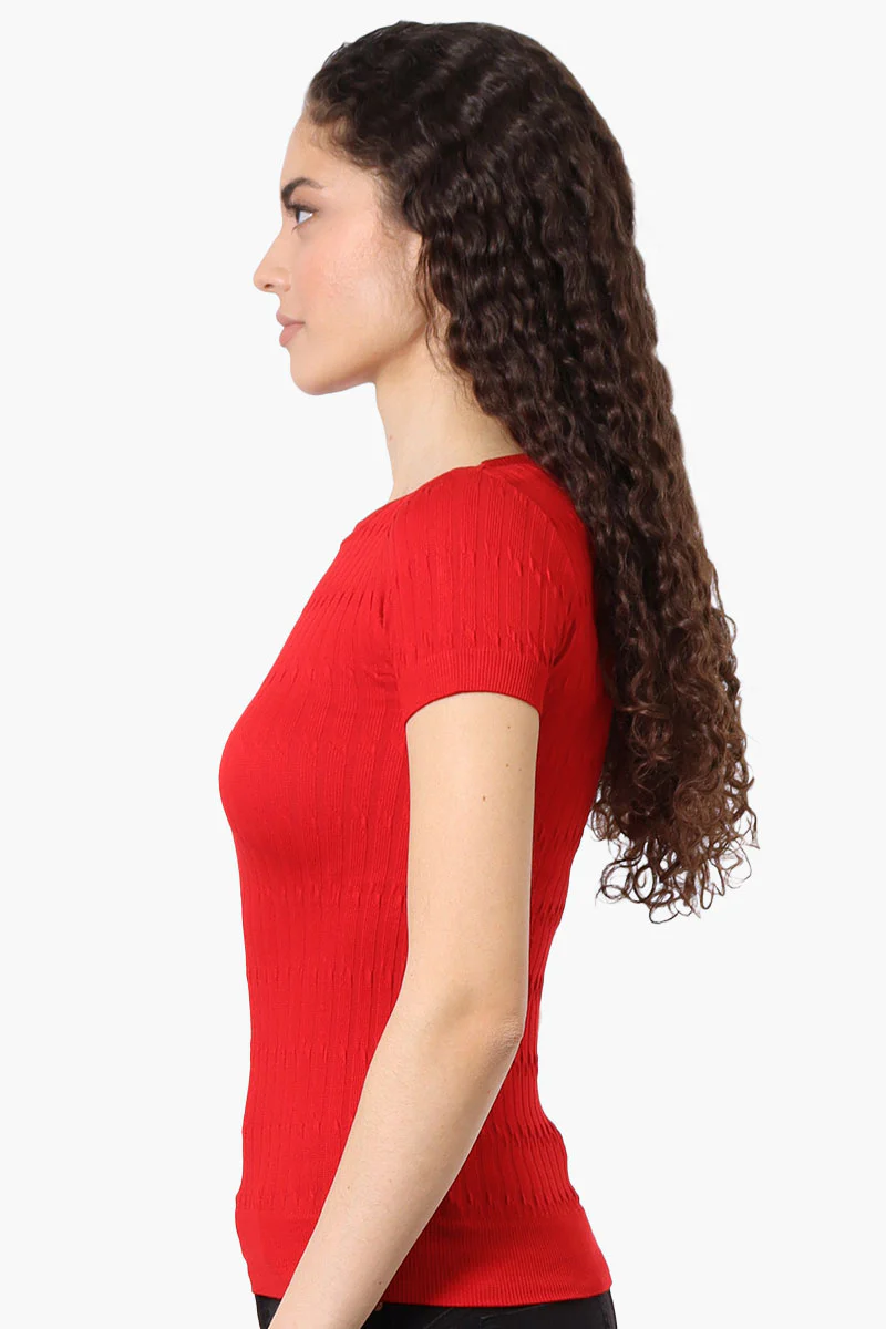 Magazine Ribbed Crew Neck Tee - Red - Image 2