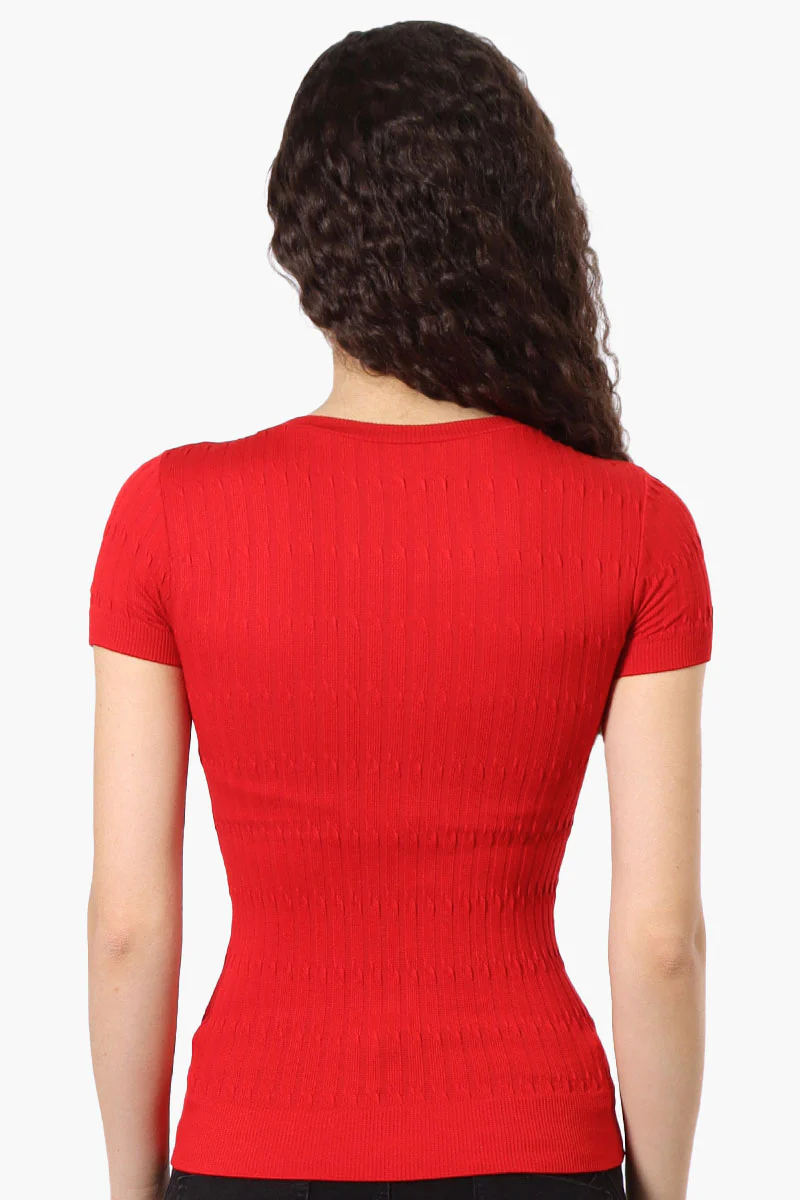 Magazine Ribbed Crew Neck Tee - Red - Image 3