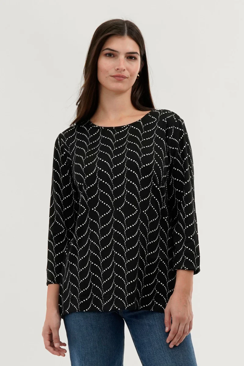 International INC Company Patterned 3/4 Sleeve Blouse - Black