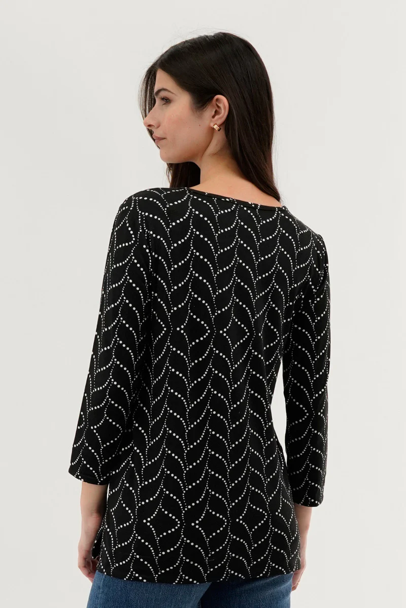 International INC Company Patterned 3/4 Sleeve Blouse - Black - Image 3