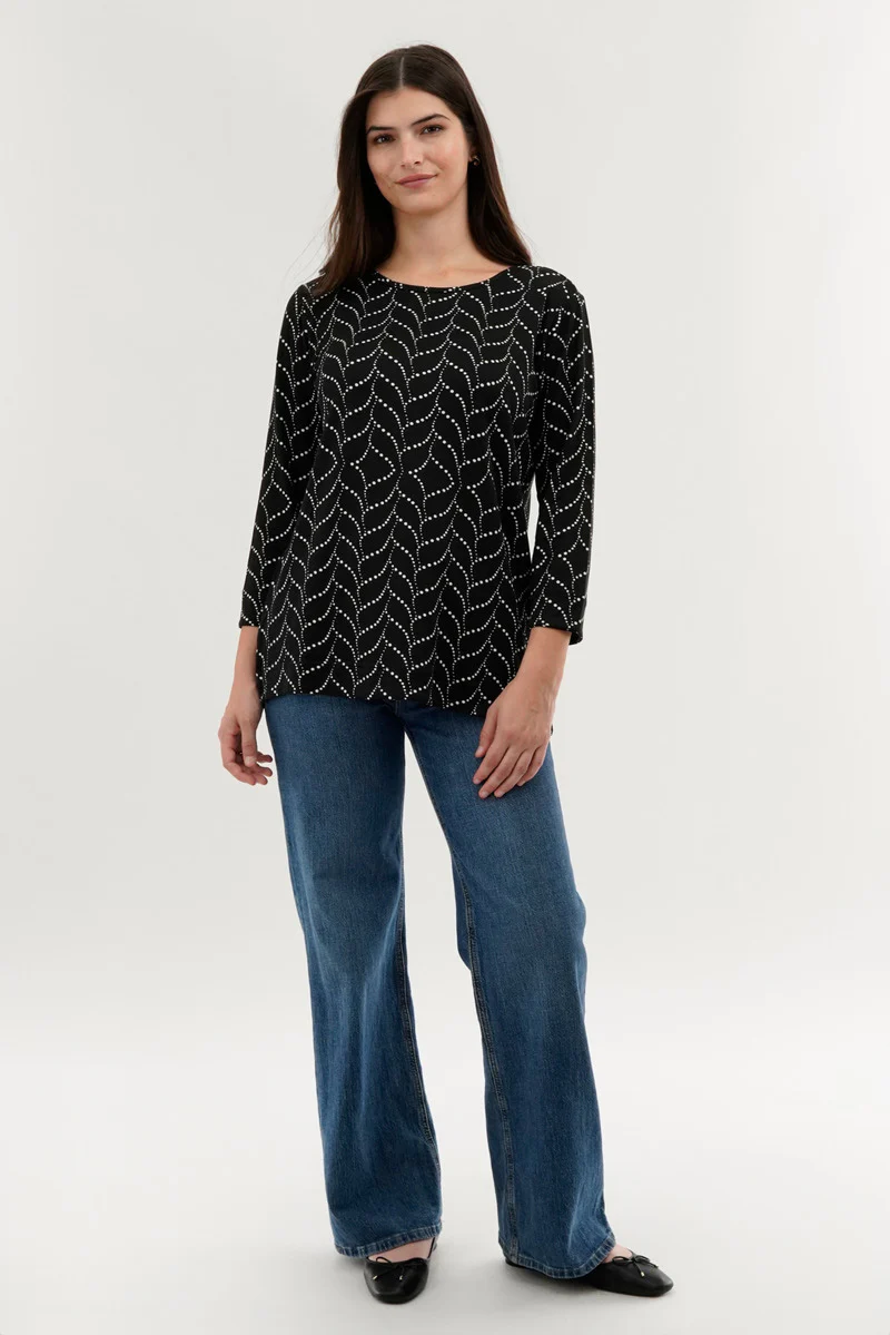 International INC Company Patterned 3/4 Sleeve Blouse - Black - Image 5