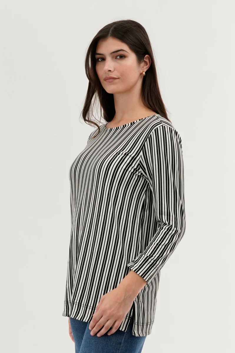 International INC Company Striped 3/4 Sleeve Blouse - Black - Image 2