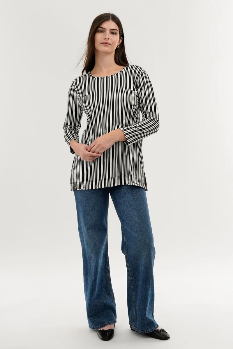 International INC Company Striped 3/4 Sleeve Blouse - Black - Image 5