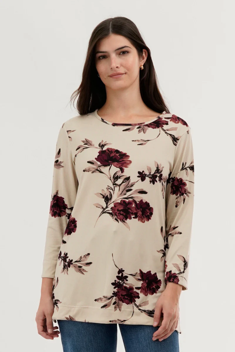 International INC Company Floral 3/4 Sleeve Blouse - Cream