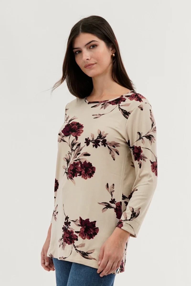 International INC Company Floral 3/4 Sleeve Blouse - Cream - Image 2