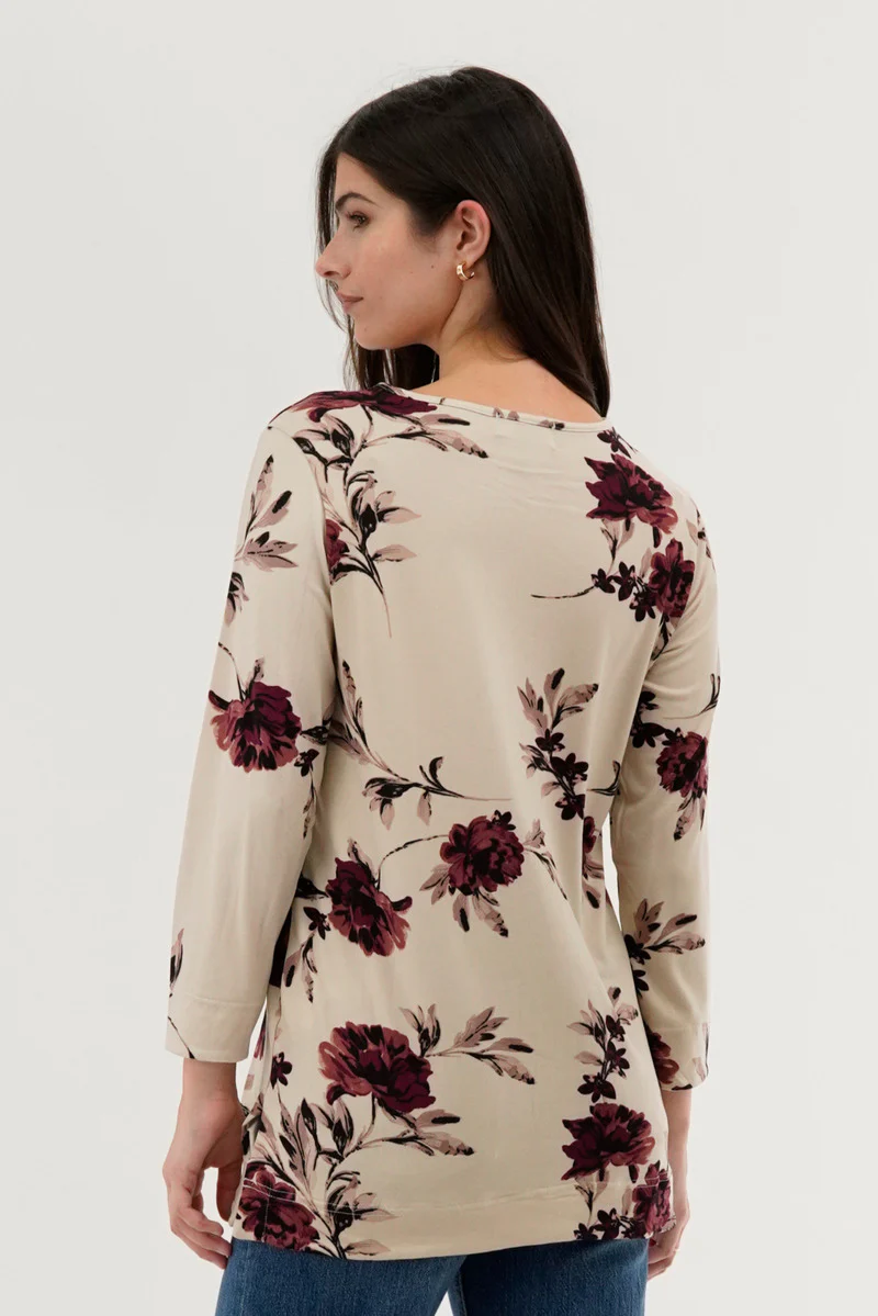 International INC Company Floral 3/4 Sleeve Blouse - Cream - Image 3
