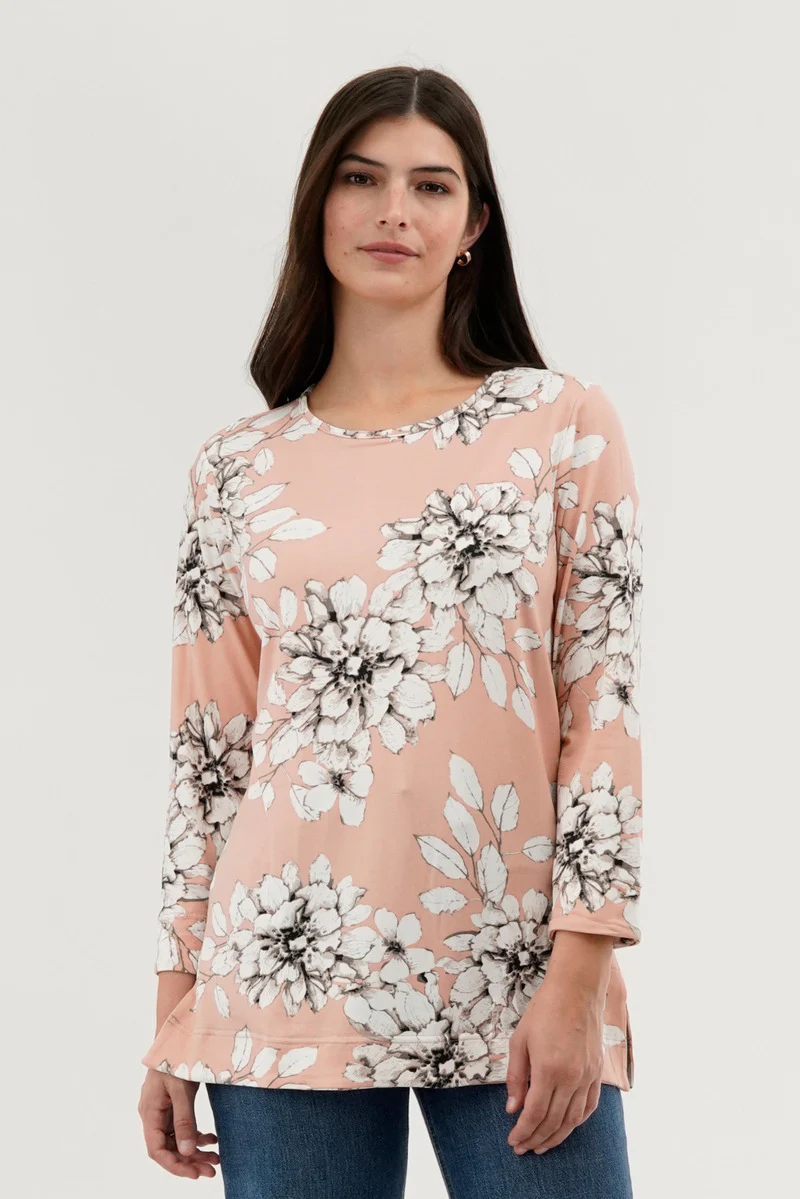 International INC Company Floral 3/4 Sleeve Blouse - Peach