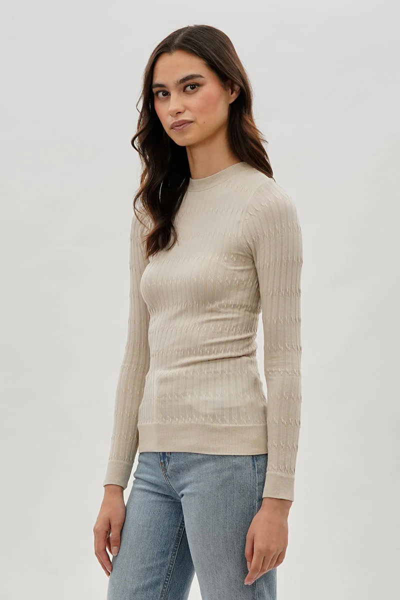 International INC Company Ribbed Crewneck Long Sleeve Top - Beige - Image 2
