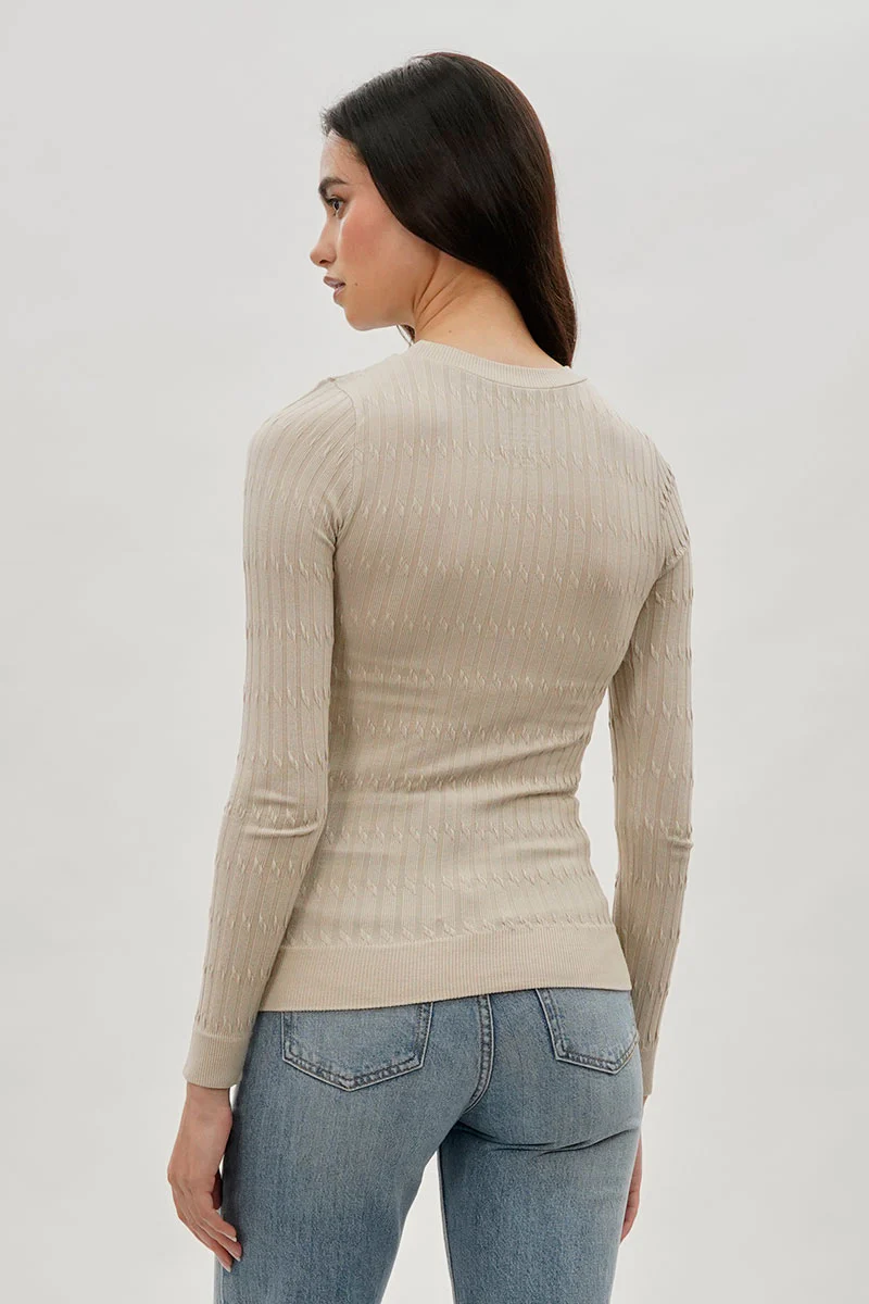 International INC Company Ribbed Crewneck Long Sleeve Top - Beige - Image 3