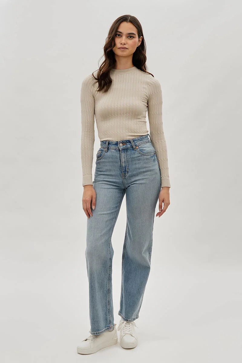 International INC Company Ribbed Crewneck Long Sleeve Top - Beige - Image 5