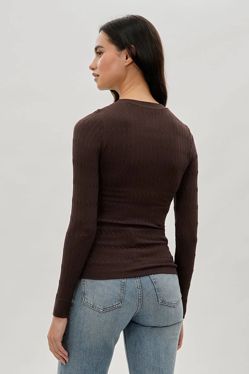 International INC Company Ribbed Crewneck Long Sleeve Top - Brown - Image 3