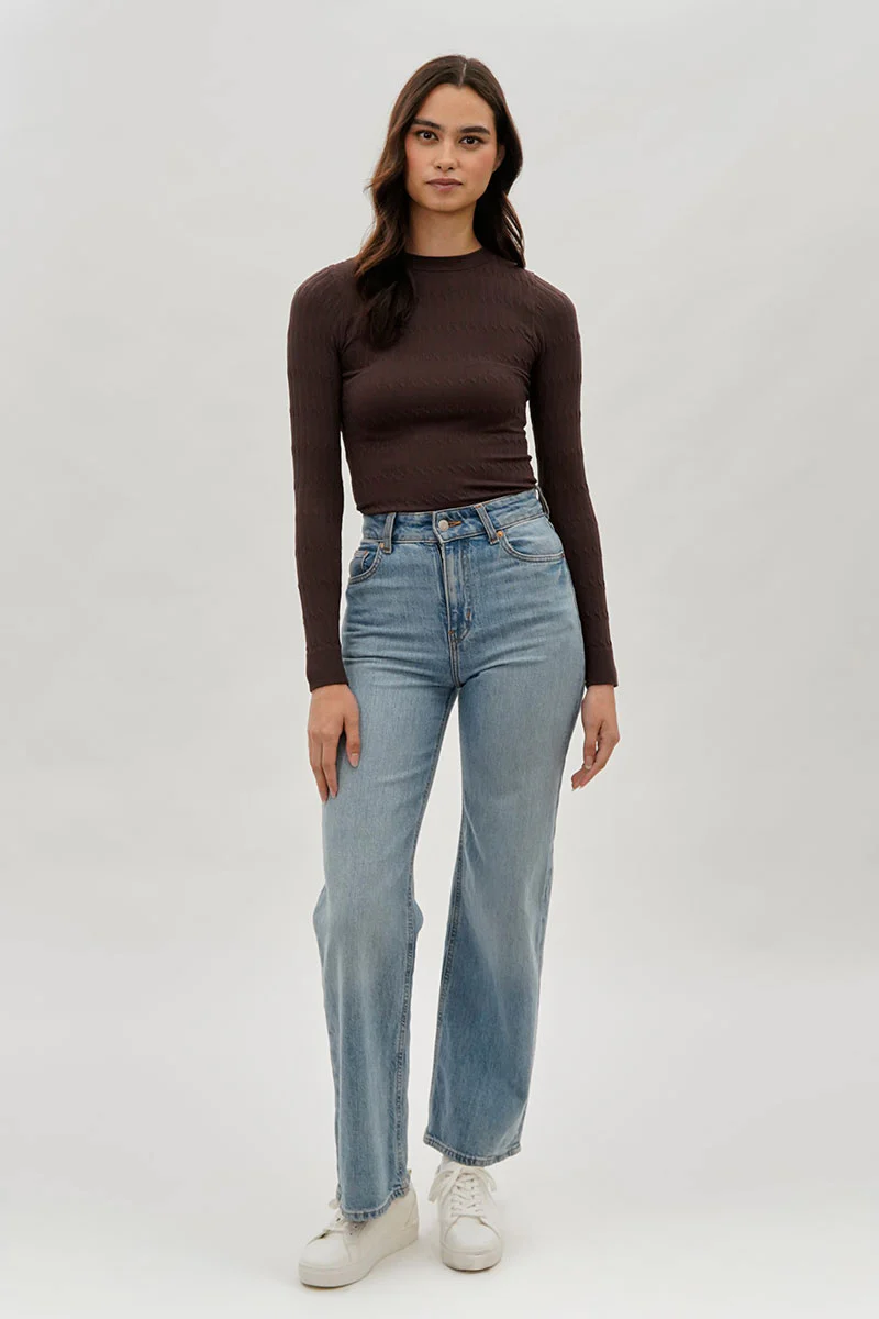 International INC Company Ribbed Crewneck Long Sleeve Top - Brown - Image 5