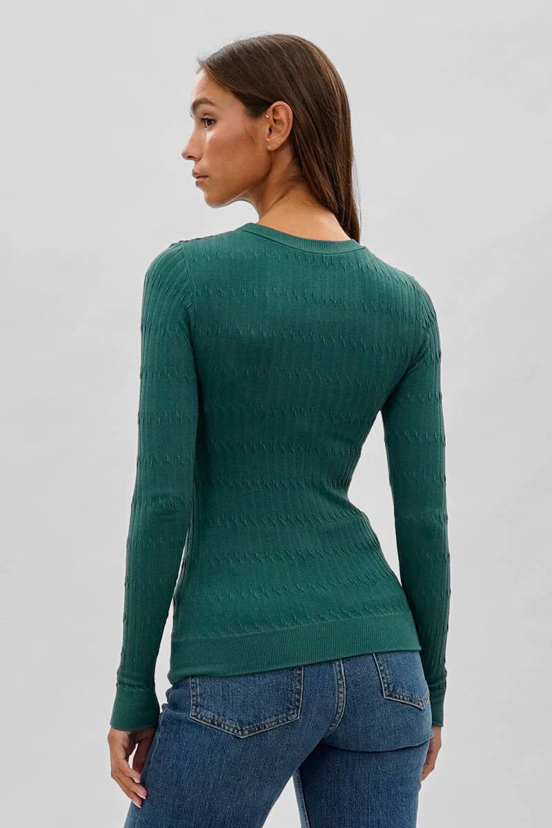 International INC Company Ribbed Crew Neck Long Sleeve Top - Green - Image 3