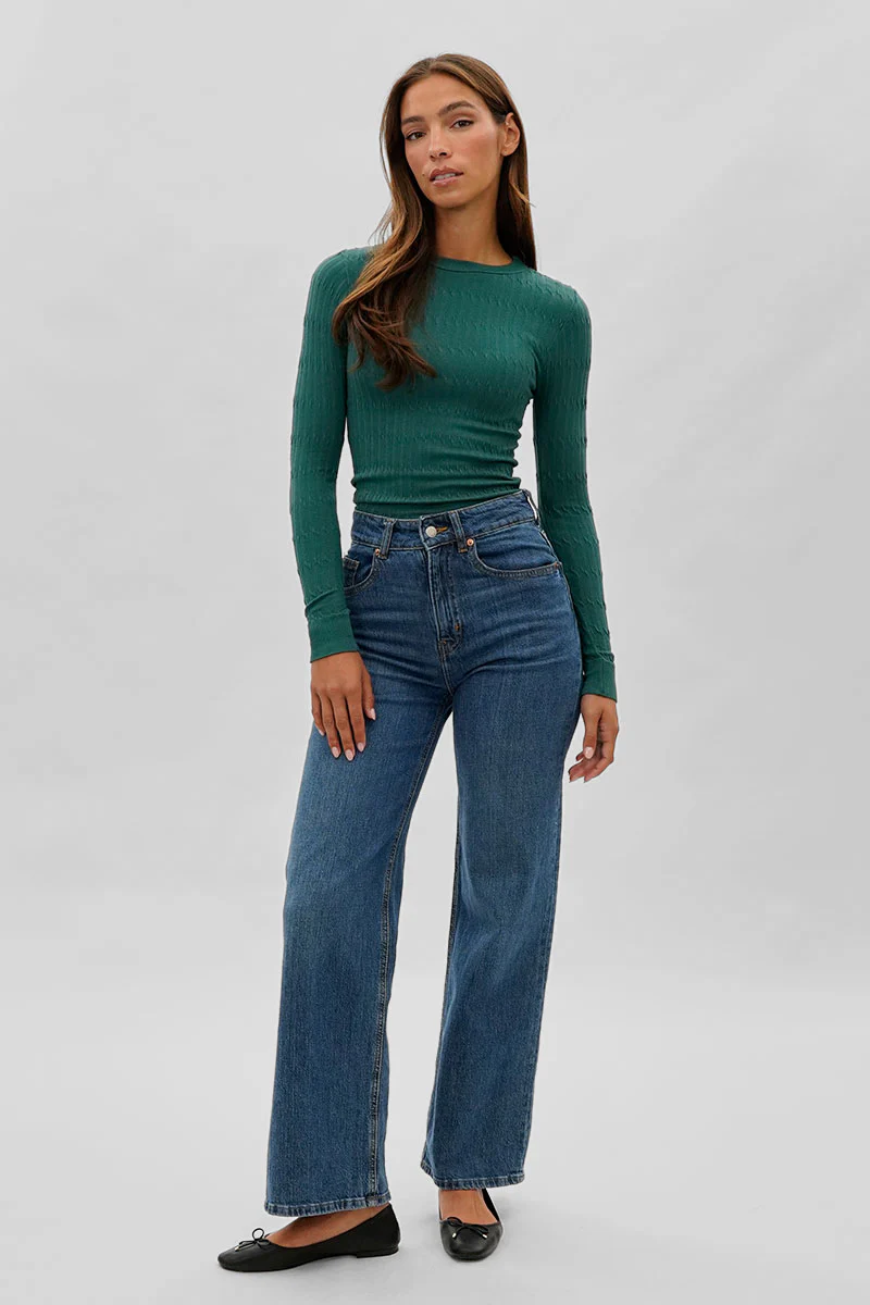International INC Company Ribbed Crew Neck Long Sleeve Top - Green - Image 5