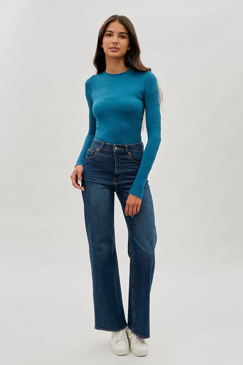 International INC Company Ribbed Crewneck Long Sleeve Top - Blue - Image 5