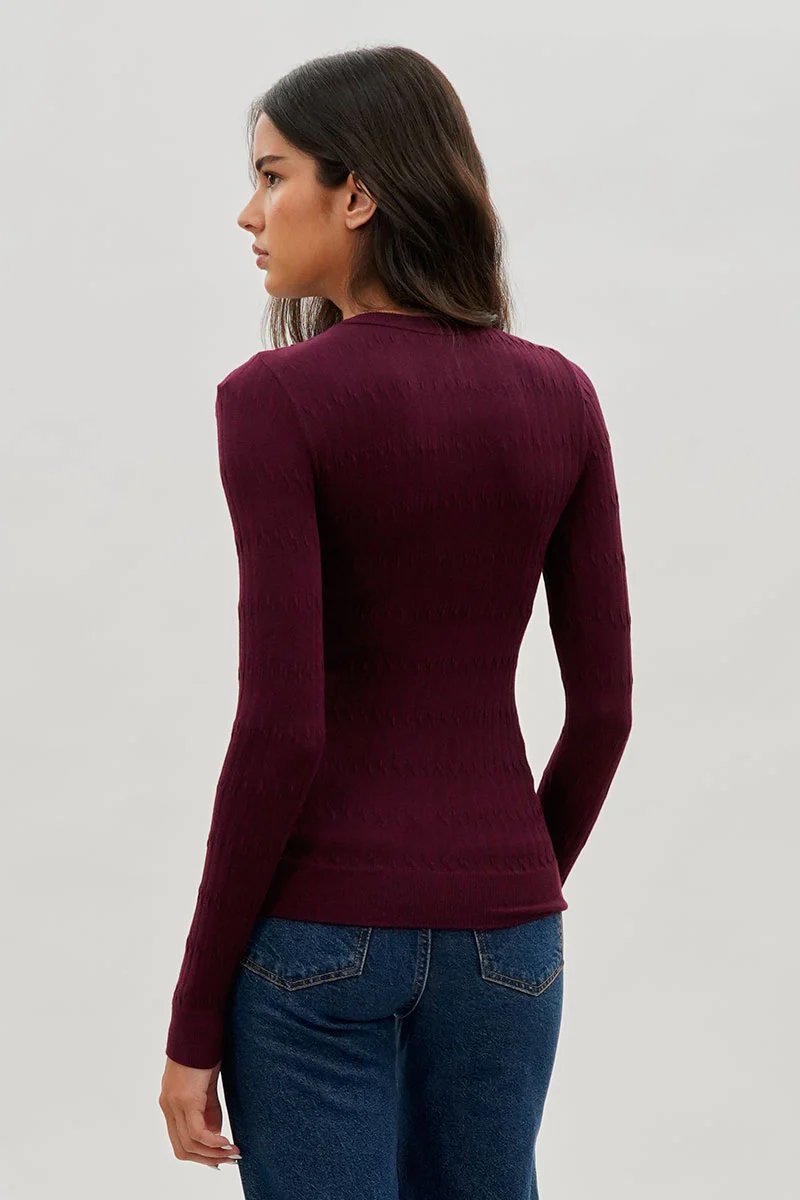International INC Company Ribbed Crewneck Long Sleeve Top - Burgundy - Image 3