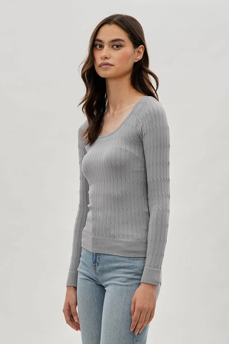 International INC Company Ribbed Scoop Neck Long Sleeve Top - Grey - Image 2