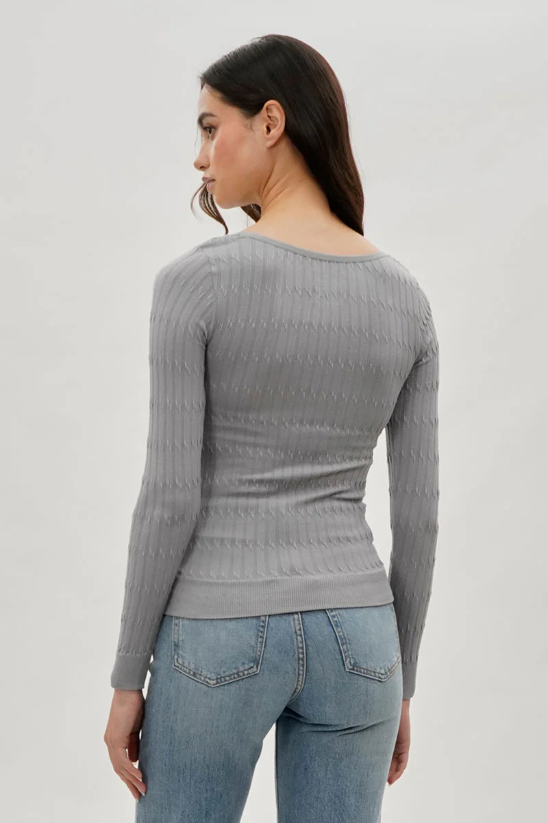 International INC Company Ribbed Scoop Neck Long Sleeve Top - Grey - Image 3