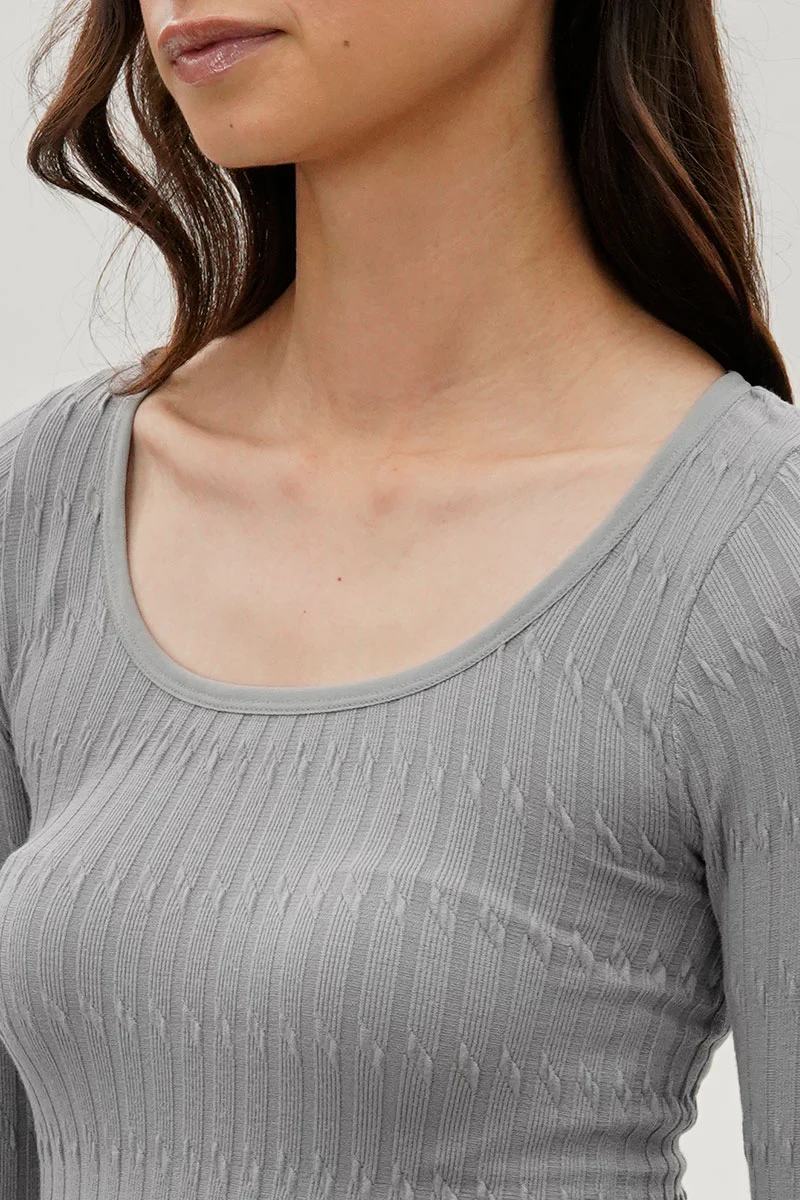International INC Company Ribbed Scoop Neck Long Sleeve Top - Grey - Image 4