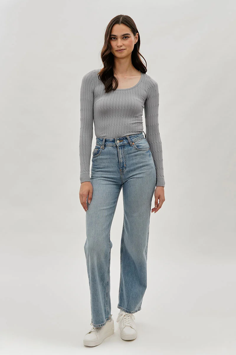 International INC Company Ribbed Scoop Neck Long Sleeve Top - Grey - Image 5