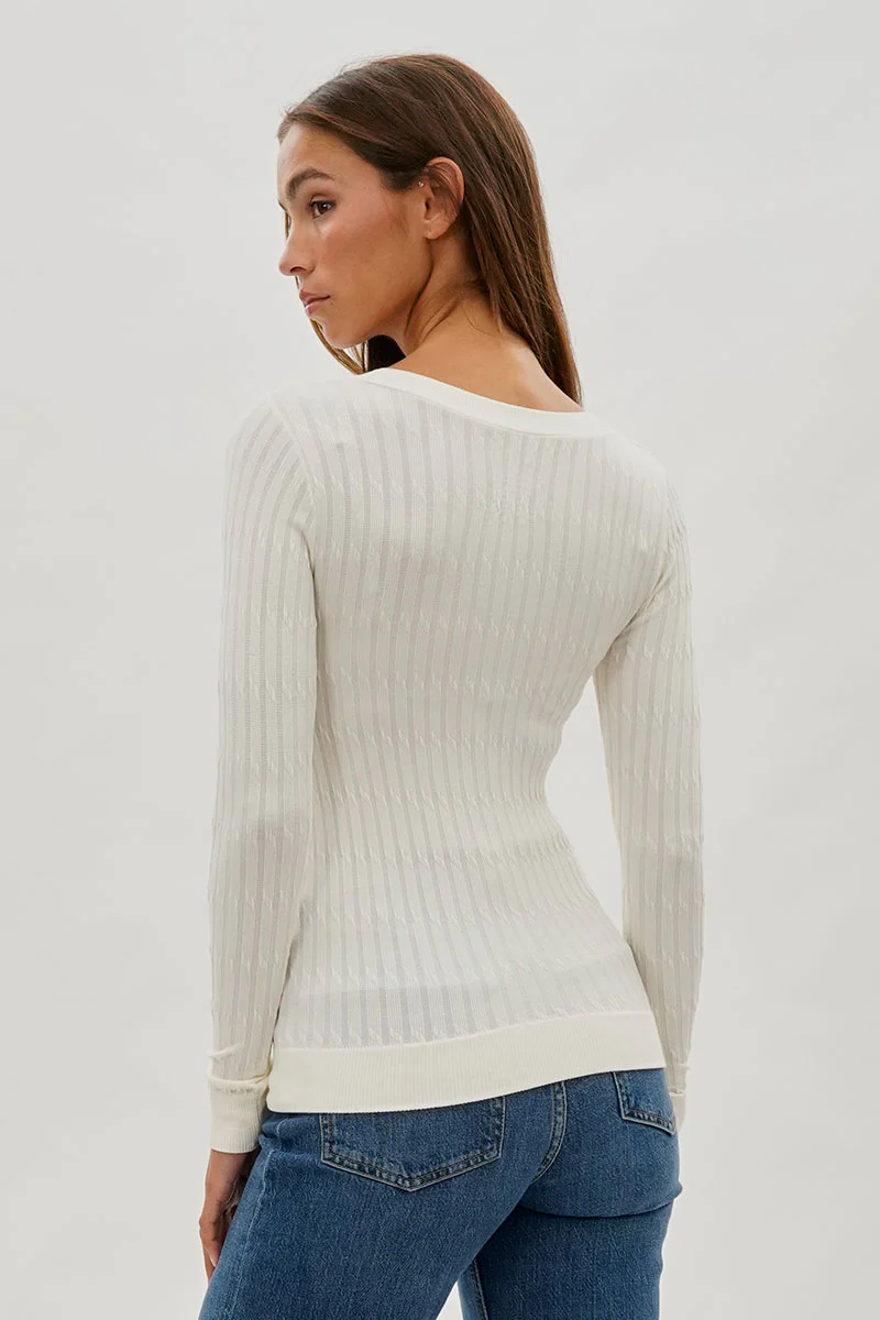 International INC Company Ribbed Scoop Neck Long Sleeve Top - White - Image 3