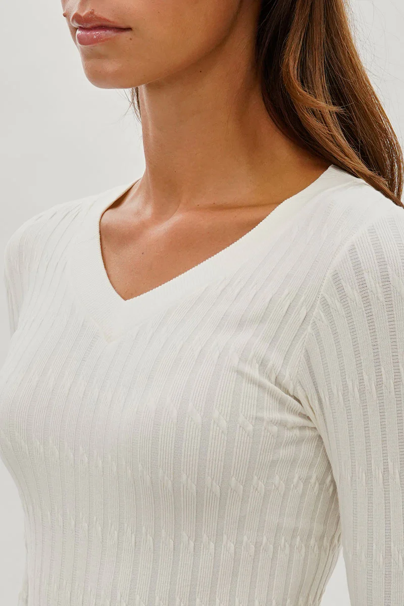International INC Company Ribbed Scoop Neck Long Sleeve Top - White - Image 4