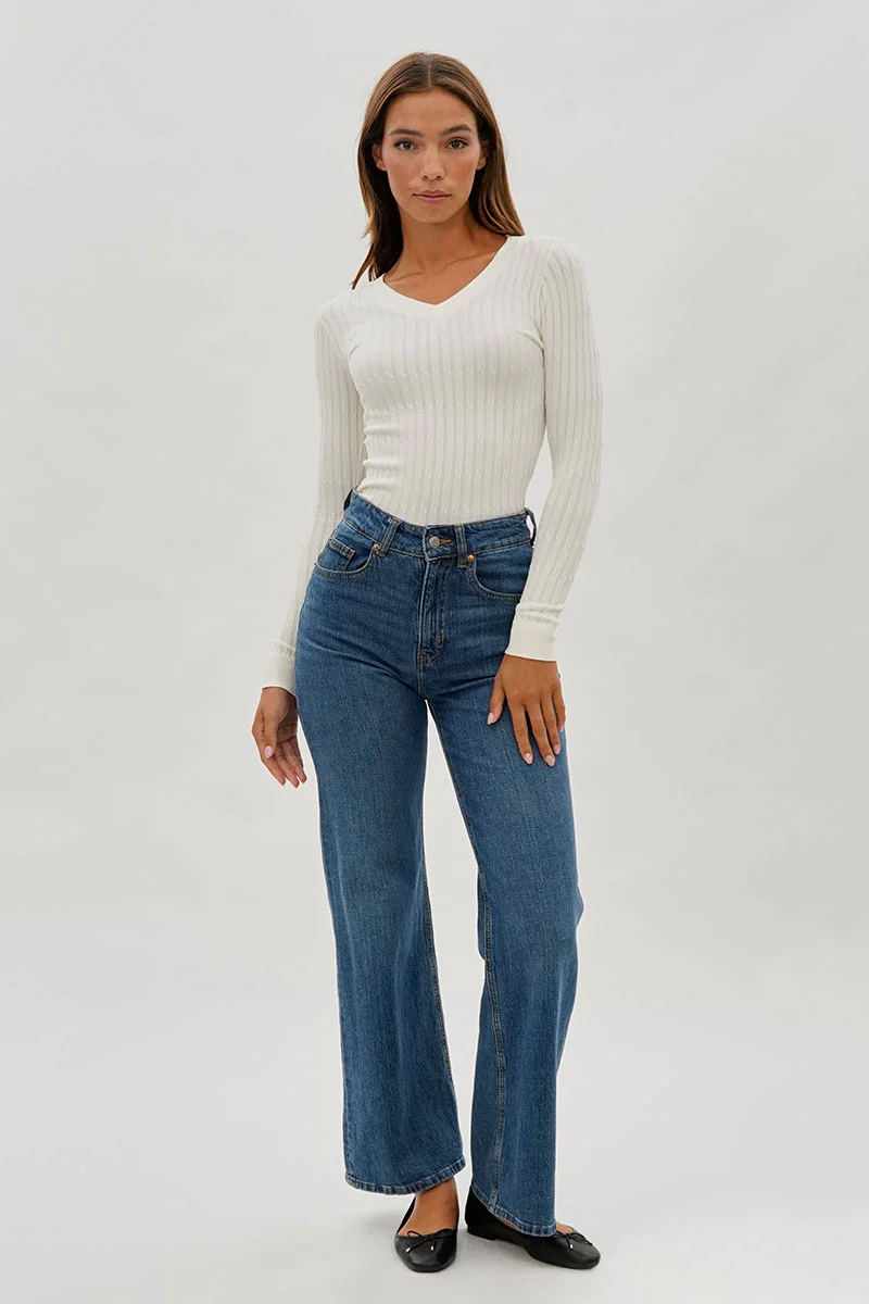 International INC Company Ribbed Scoop Neck Long Sleeve Top - White - Image 5